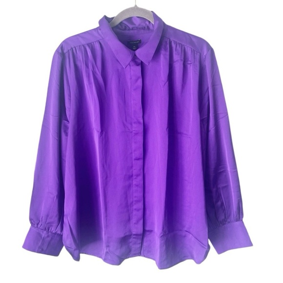 Ann Taylor Blouse Women's XXL Collared Shirred Yoke Button Down Shirt NWT - Picture 1 of 9